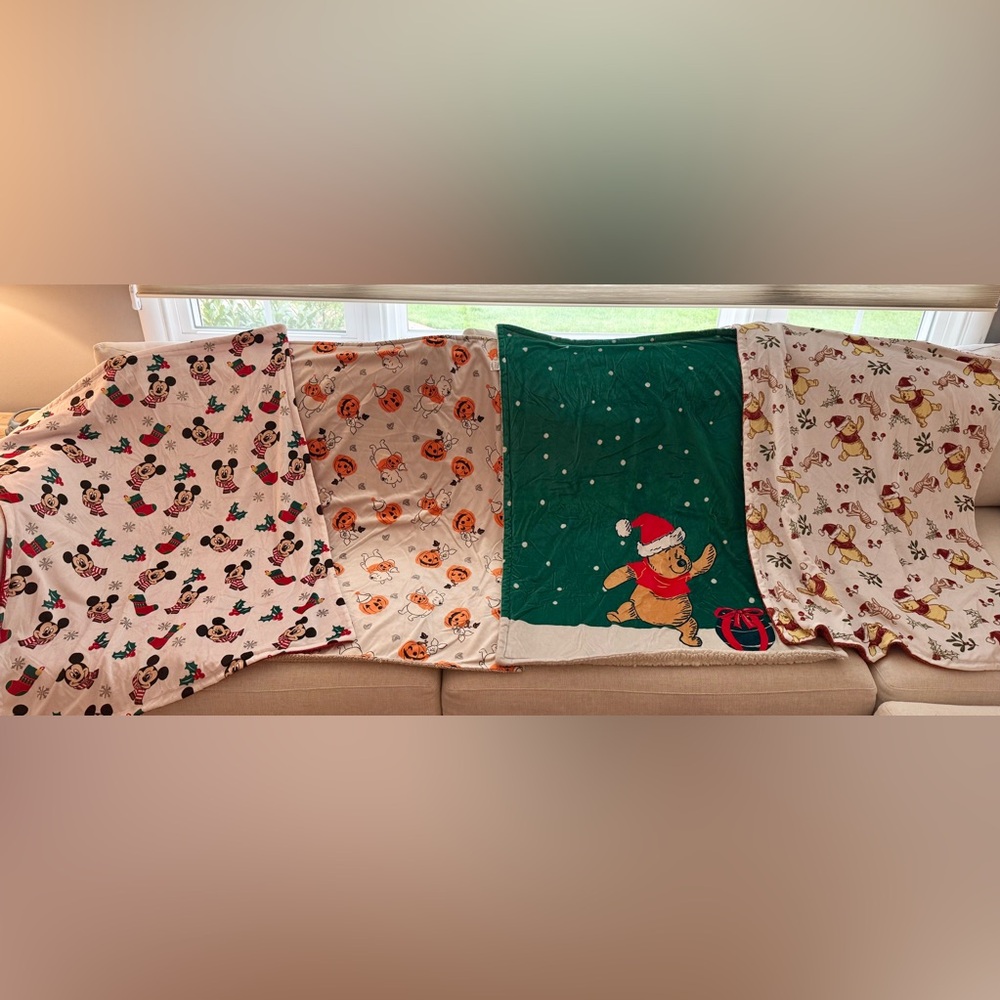 4 - 39”x31” Disney Baby Infant/Toddler Blanket Bundle - Winnie The Pooh & Mickey